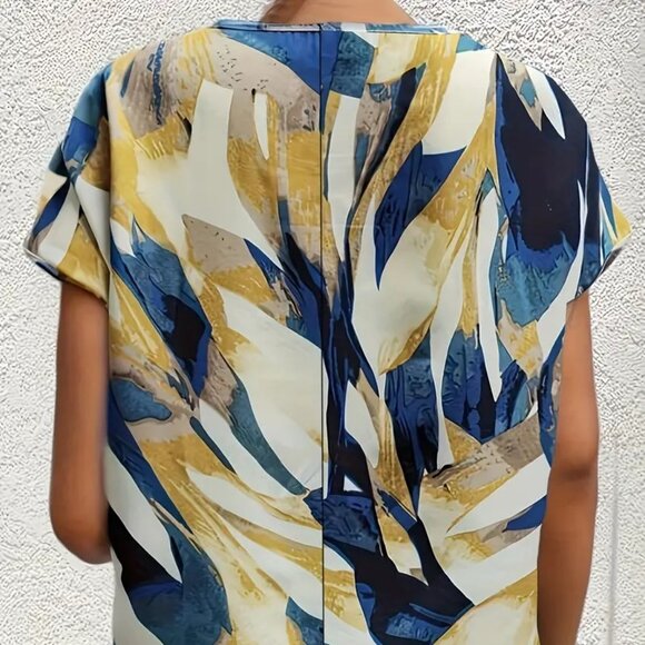 Women Plus Size Leaf Print Trendy Summer Loose/Relaxed Fit Casual Blouse Top 16W - Picture 3 of 7